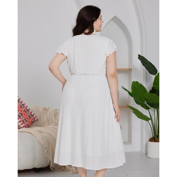 Plus Size White Summer Dress Lace Ruffle Sleeve Button Front Comfortable Casual - Picture 8 of 9
